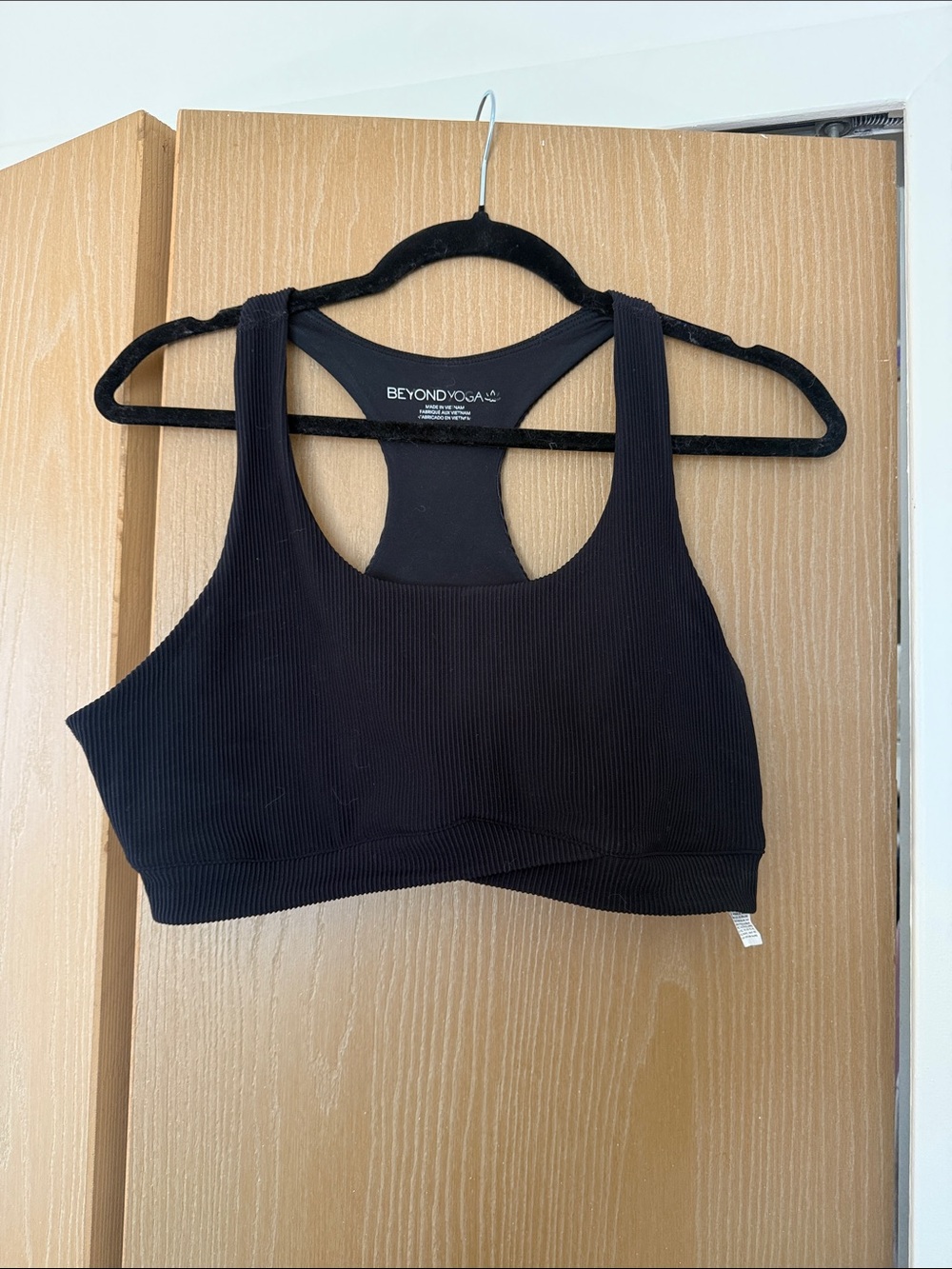 Beyond Yoga Black Ribbed Racerback Sports Bra - Scoop Neck Crop